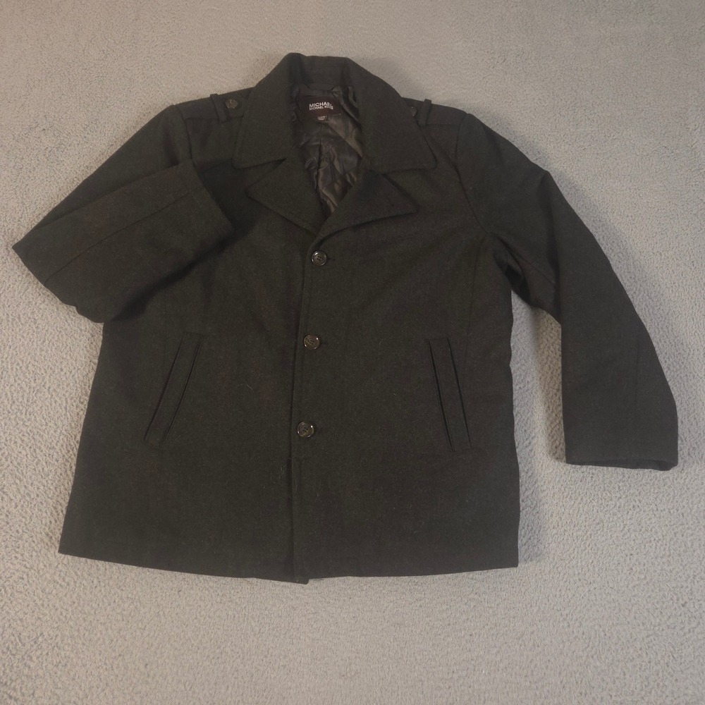 Michael Kors Jacket Mens XL Black Wool Blend Pea Coat Quilted Lining Epaulets